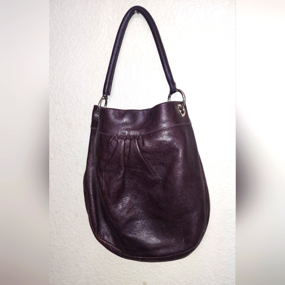 ROOTS Canada 'Olivia' Pebble Leather Hobo Bag ☆ Dark Brown Shoulder Bag Purse